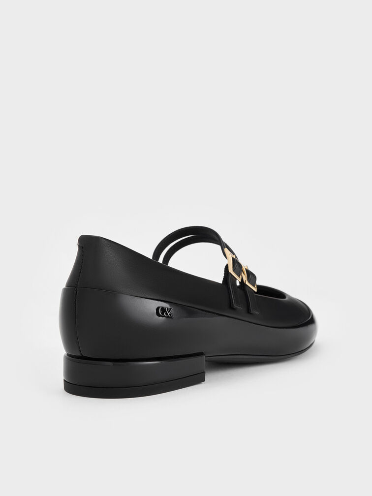 Leather & Patent Double-Strap Mary Jane Flats, Black, hi-res