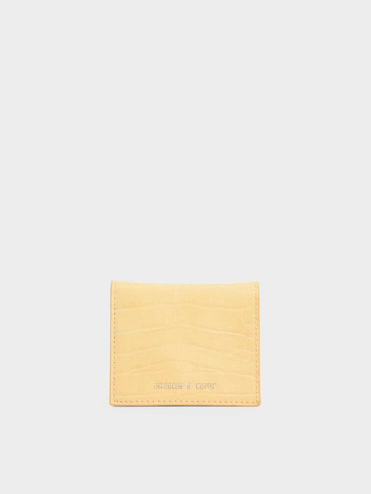 Croc-Effect Small Wallet, Yellow, hi-res
