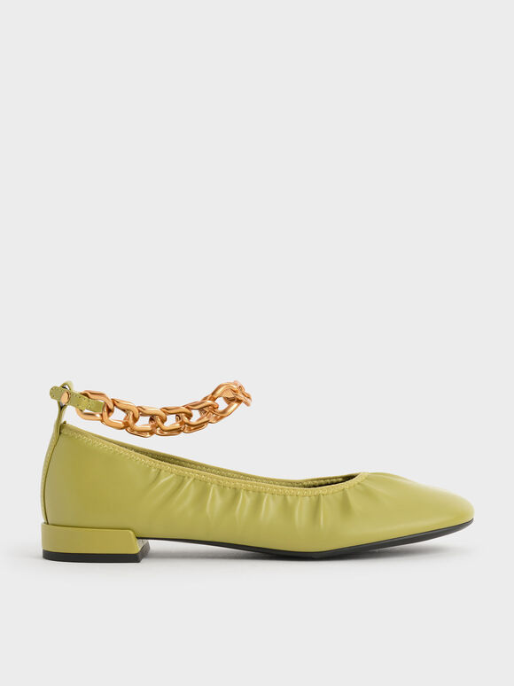 Chunky Chain Ankle Ballerina Flats, Moss, hi-res