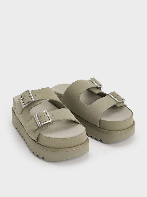 Buckled Double-Strap Flatform Sandals, Sage Green, hi-res