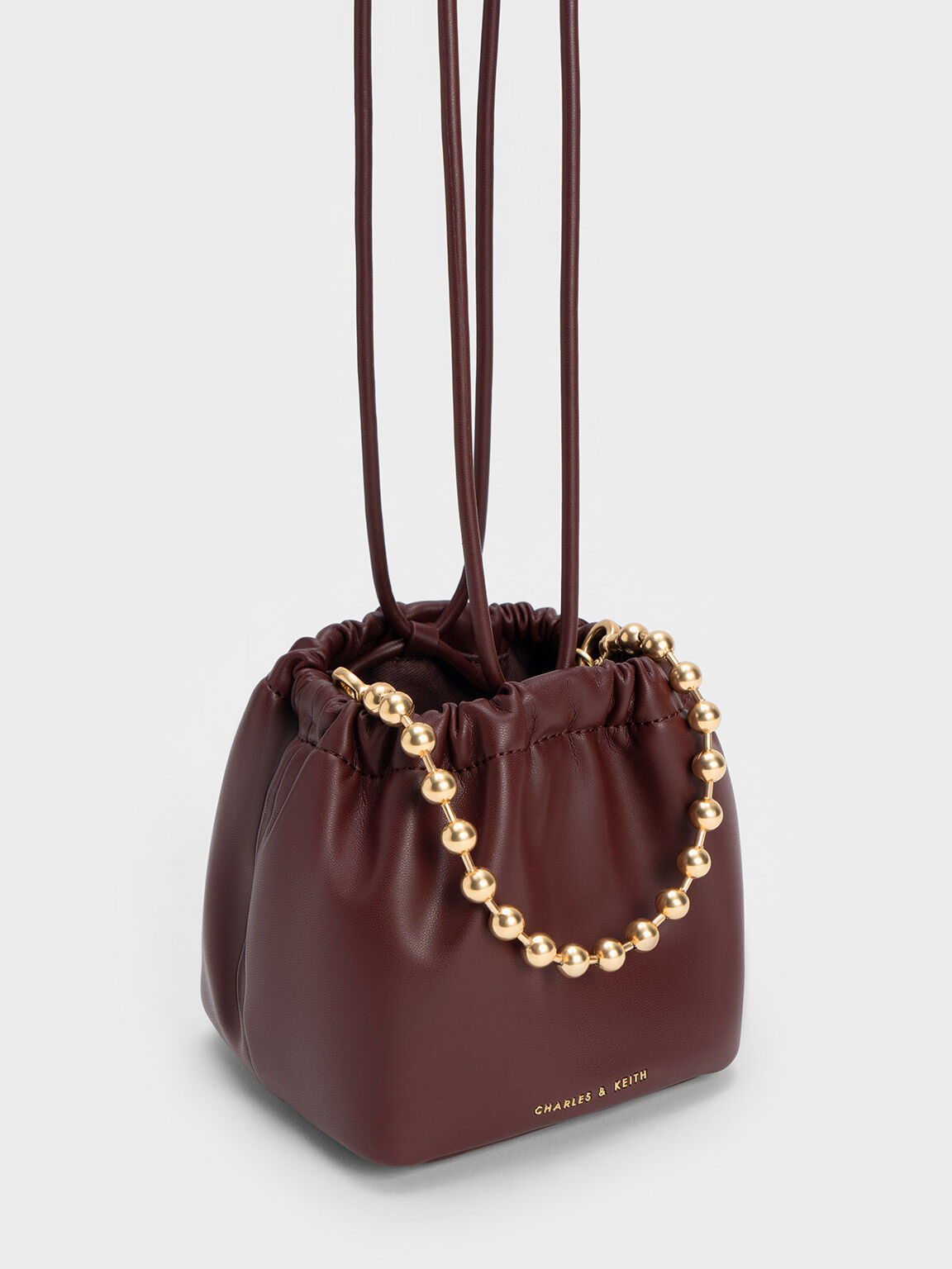 Bolso Bombonera Aldora con Asa de Cuentas, Chocolate oscuro, hi-res