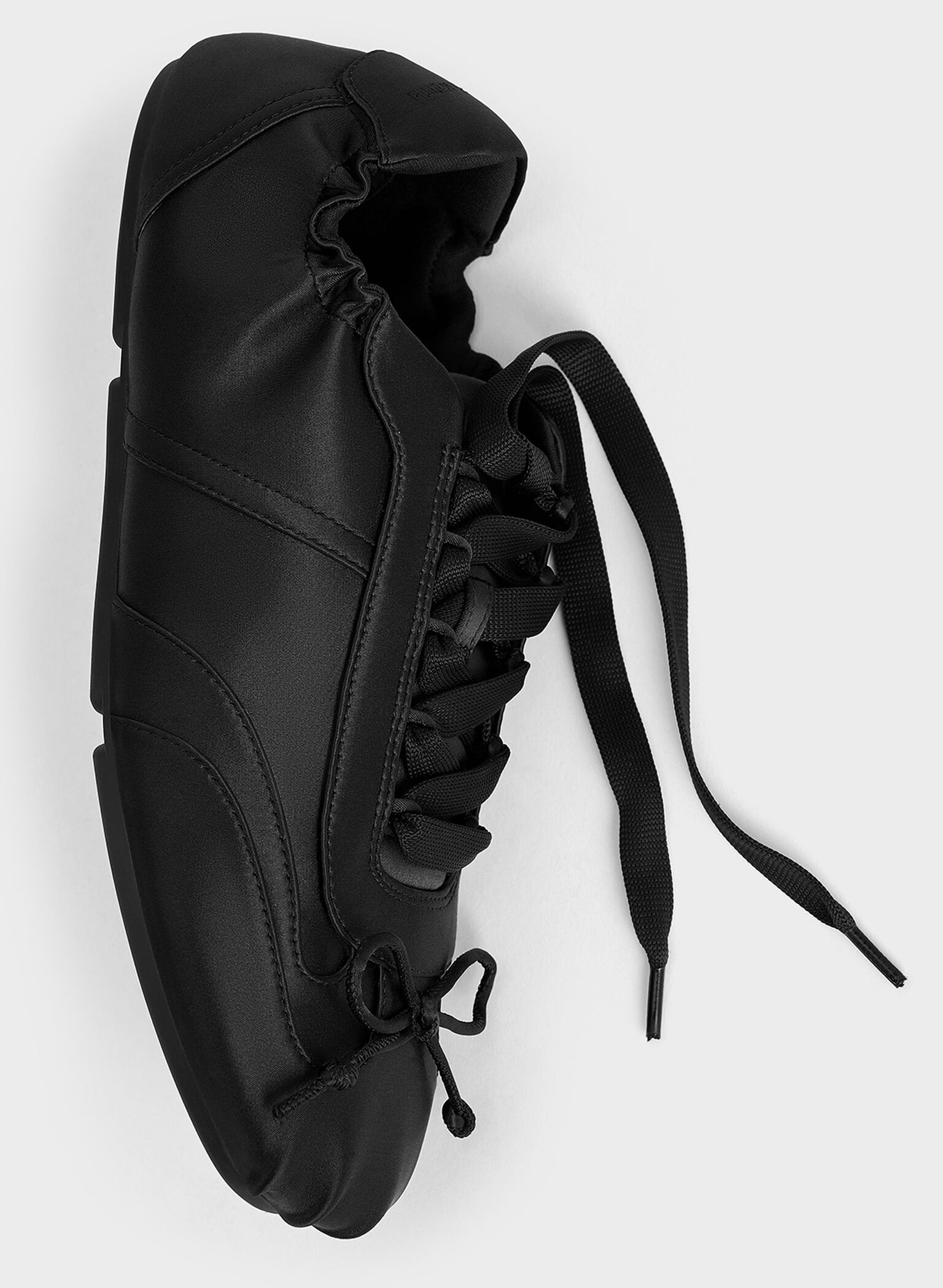 Cece Satin Ruched Bow Sneakers, Black Textured, hi-res