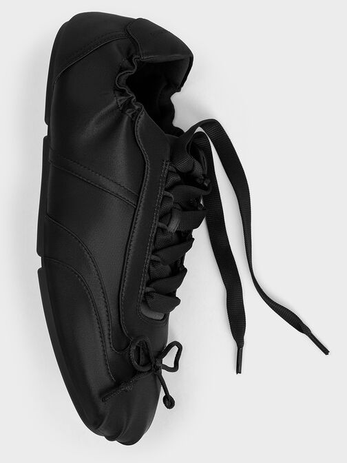 Cece Satin Ruched Bow Sneakers, Black Textured, hi-res