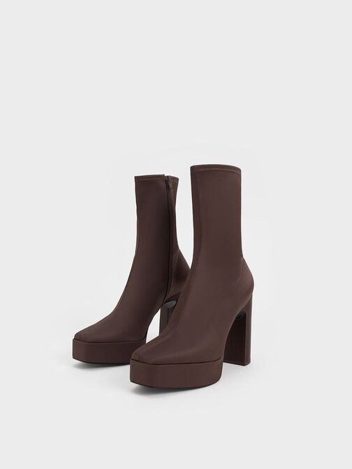 Platform Block Heel Ankle Boots, Dark Brown, hi-res