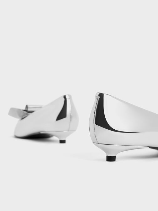 Metallic Sculptural Knot Pointed-Toe Flats, Silver, hi-res