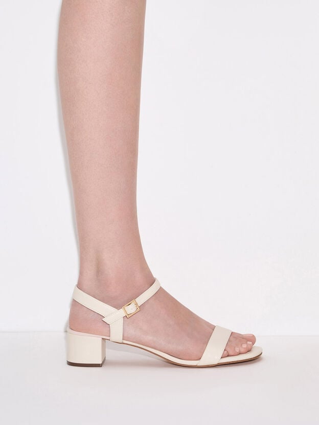 Sandalias con tac&oacute;n de bloque y correa al tobillo, Blanco, hi-res