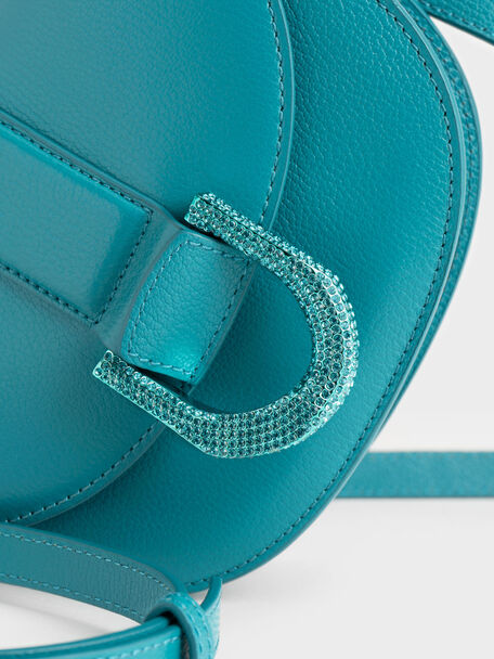 Mini Gabine Leather Saddle Bag, Turquoise, hi-res