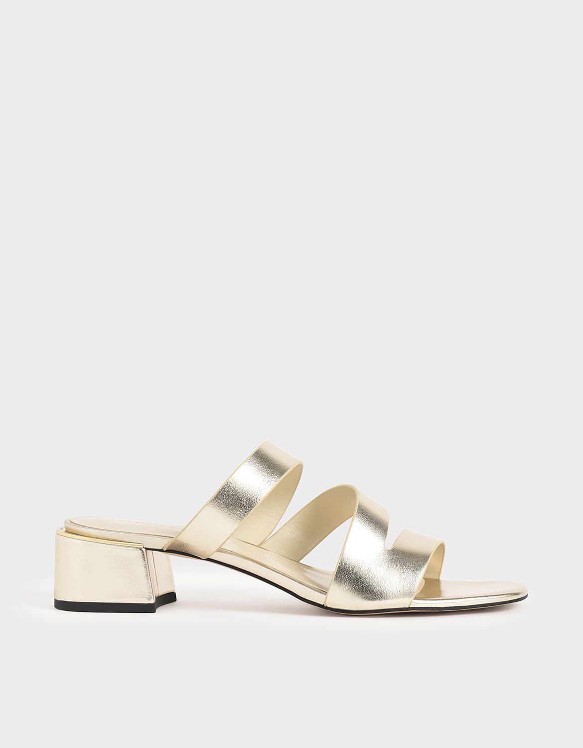 Gold Metallic Block Heel Sandals 