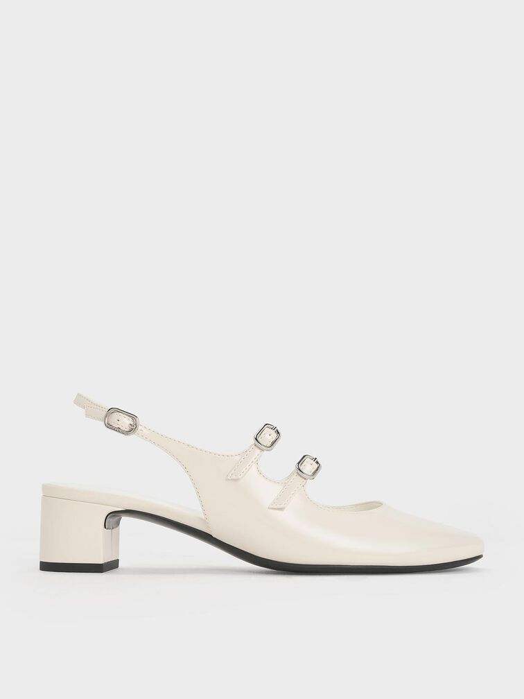 Chalk Double-Strap Slingback Mary Jane Pumps - CHARLES & KEITH SG