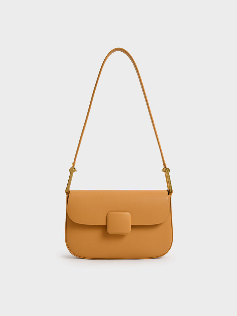 Bolso de hombro cuadrado con cierre a presión Koa, Naranja, hi-res