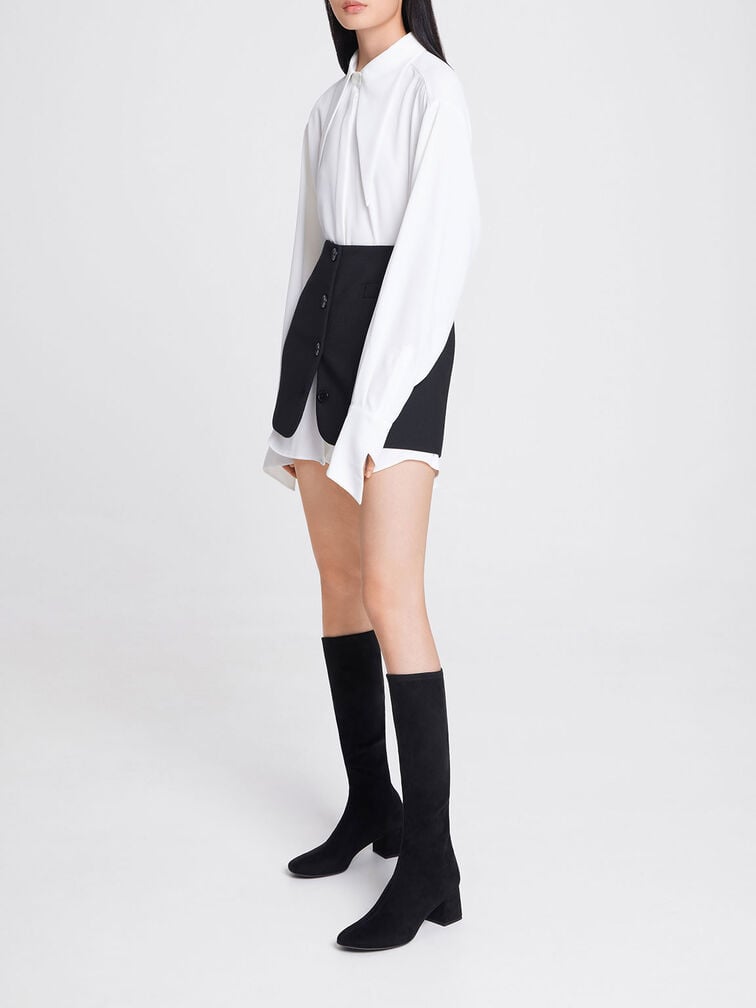 Textured Block Heel Knee Boots, Black Textured, hi-res