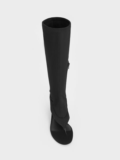 Aether Faux Suede Thong Boots, Black Textured, hi-res