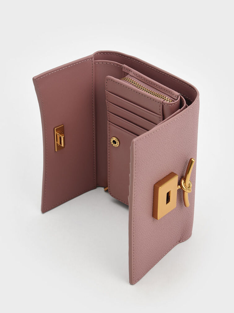 Huxley Metallic-Accent Front Flap Wallet, Mauve, hi-res