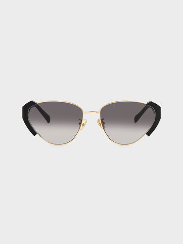 Acetate Striped Cat-Eye Sunglasses, Black, hi-res