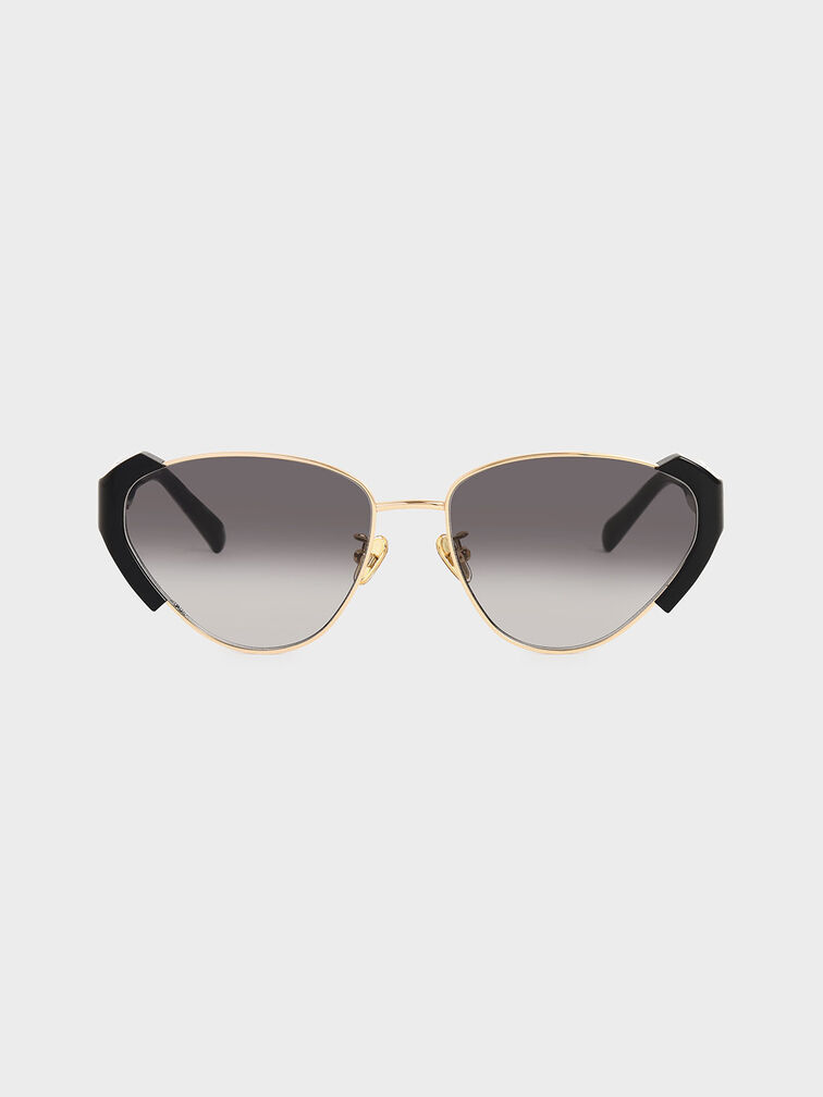 Acetate Striped Cat-Eye Sunglasses, Black, hi-res