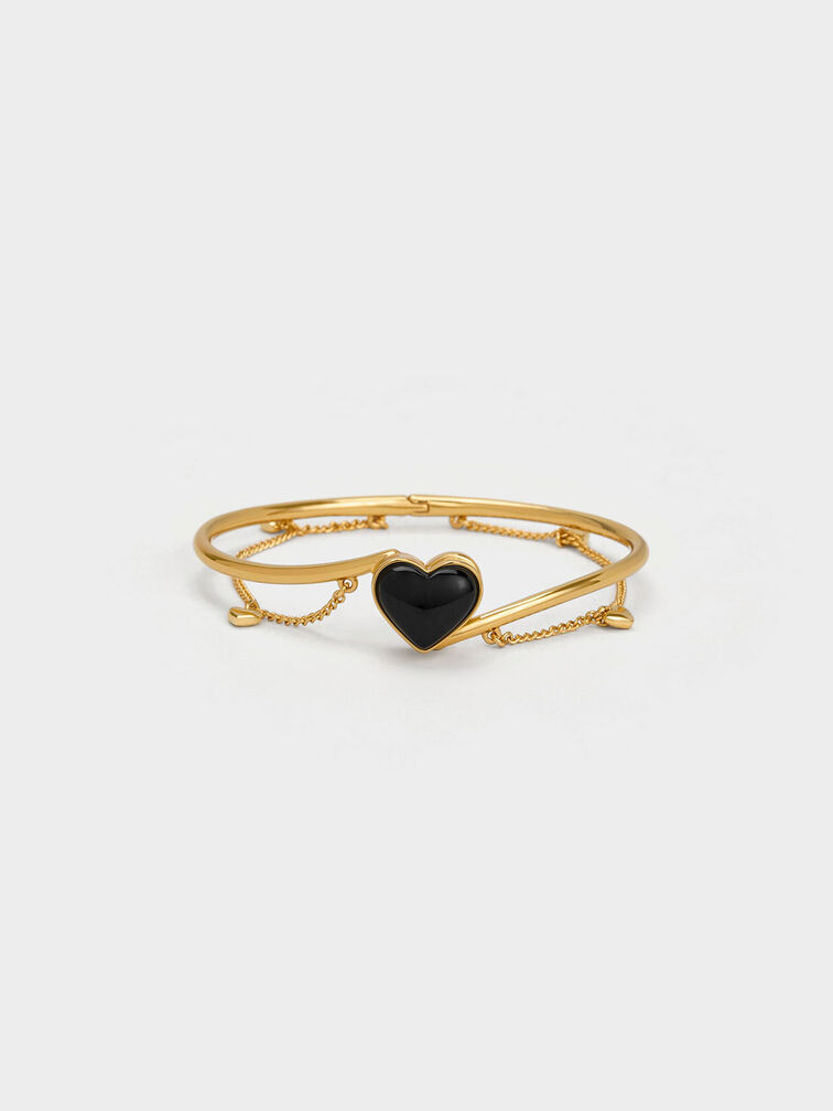 Annalise Heart Stone Chain-Link Bracelet, Black, hi-res