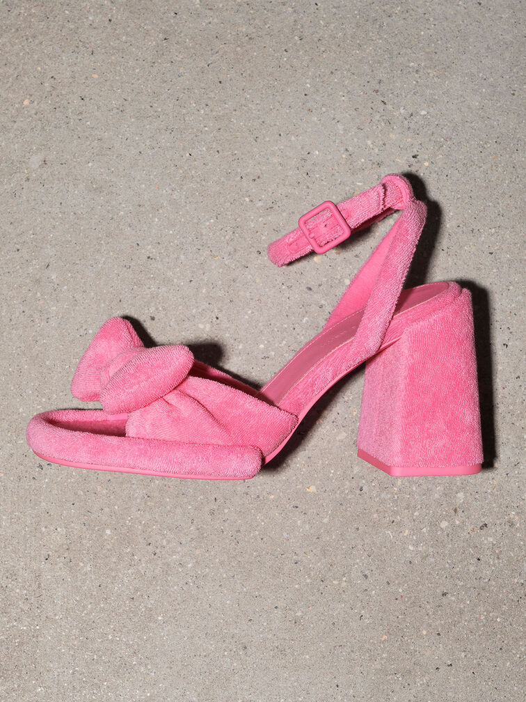 Loey Textured Bow Ankle-Strap Sandals, Pink, hi-res