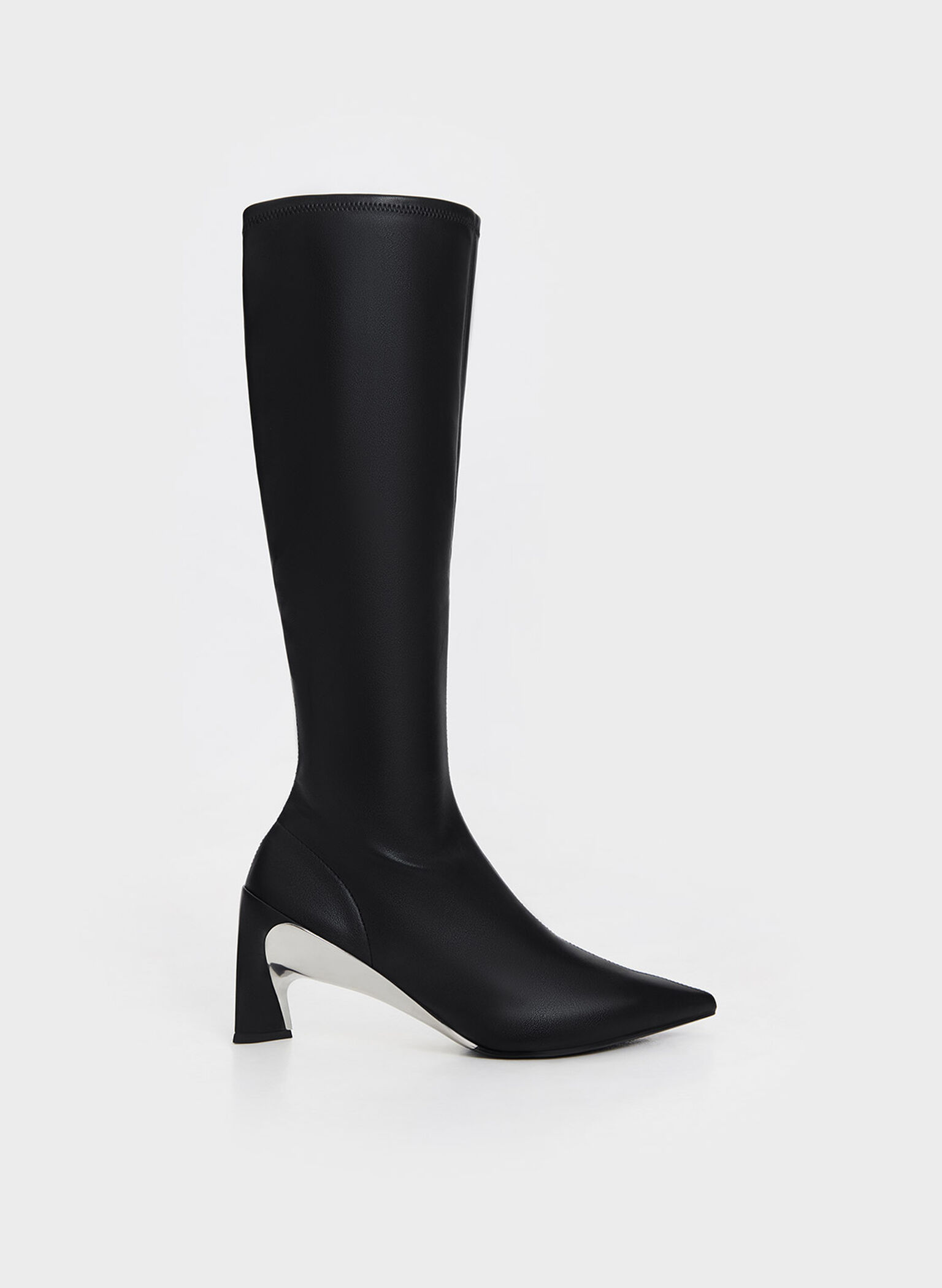 Devon Metallic Blade-Heel Knee-High Boots, Black, hi-res