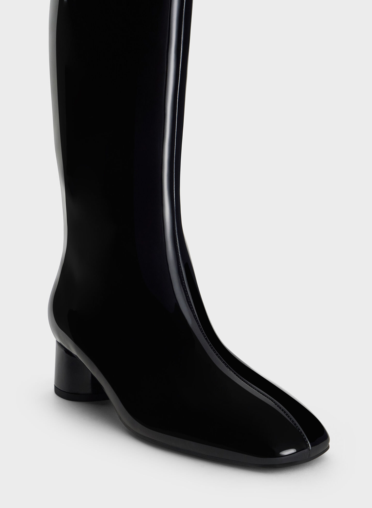 Botas altas alargadas de charol con puntera cuadrada, Charol negro, hi-res