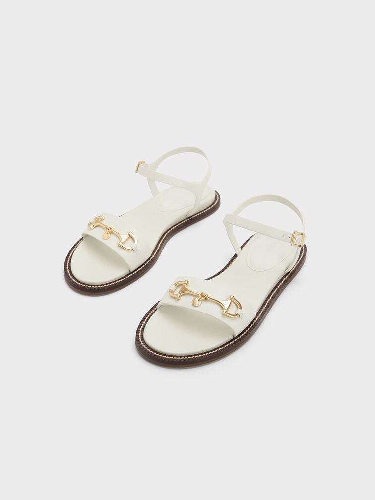 Horsebit Back Strap Sandals, White, hi-res