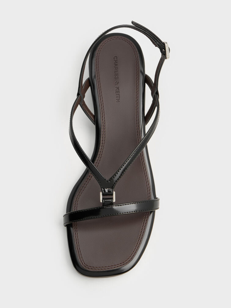 V-Strap Heeled Slingback Sandals, Black Box, hi-res