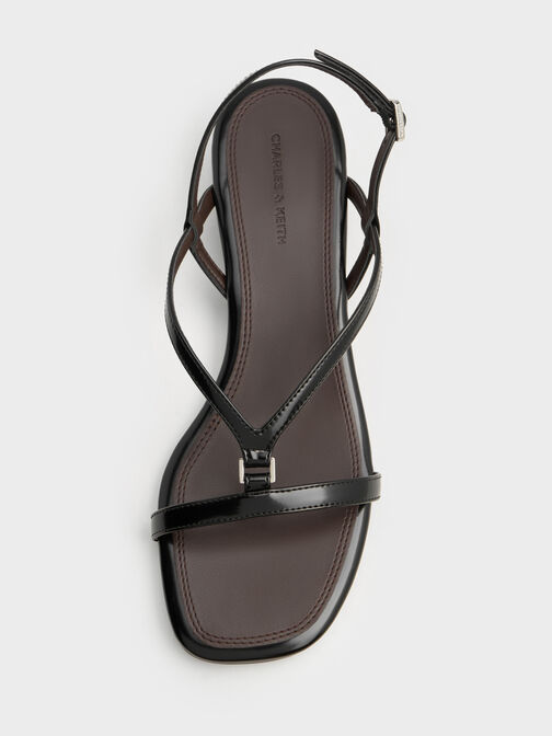 V-Strap Heeled Slingback Sandals, Black Box, hi-res