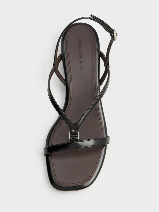 V-Strap Heeled Slingback Sandals, Black Box, hi-res