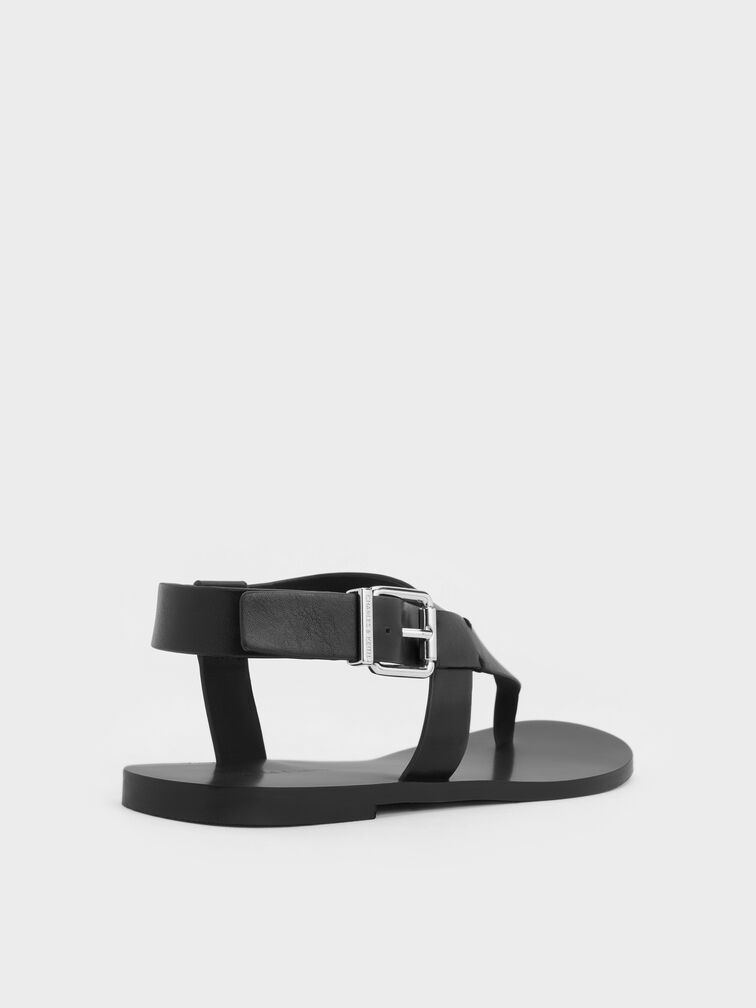 Asymmetric Slingback Thong Sandals, Black, hi-res