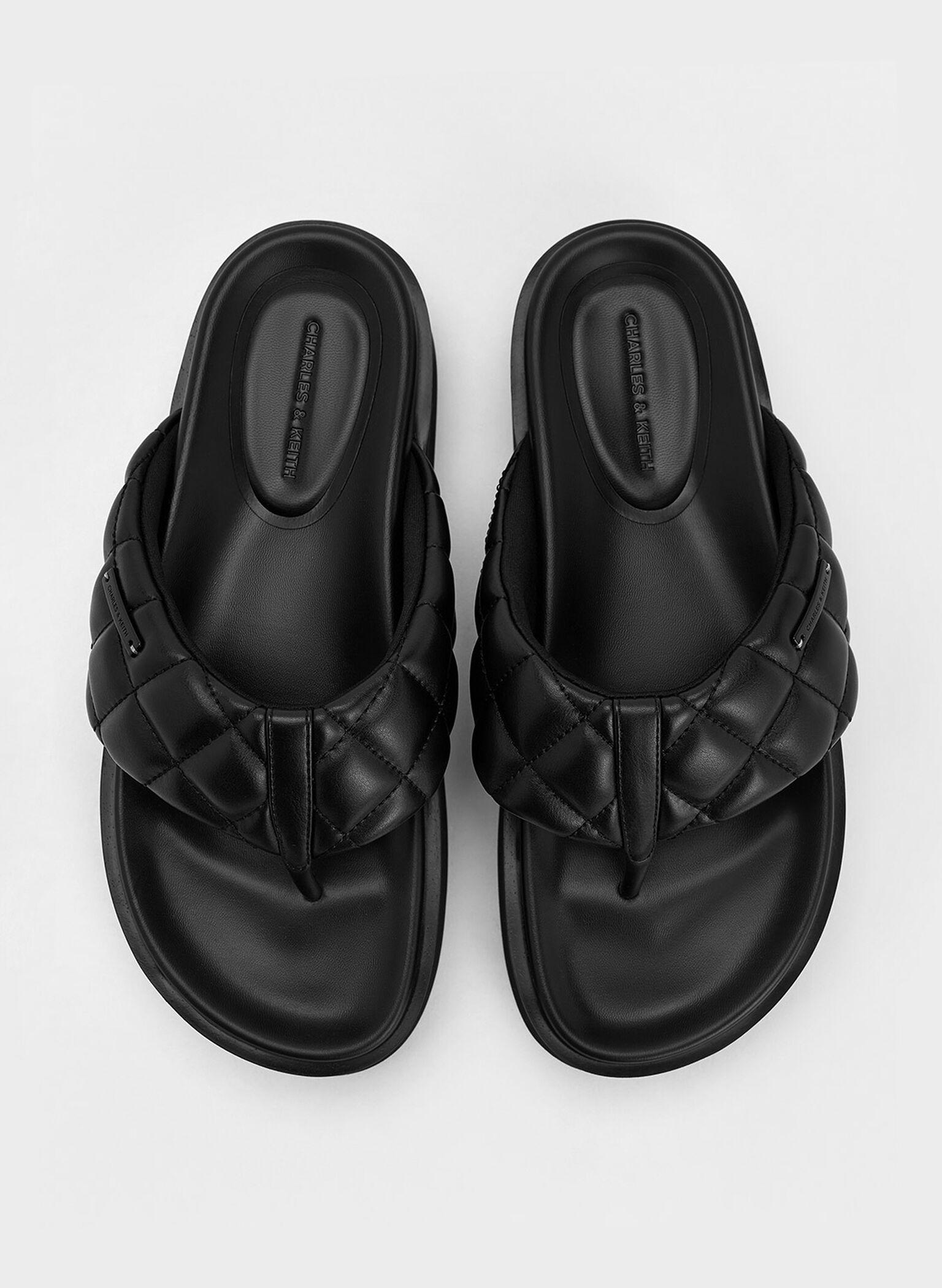 V-Strap Platform Thong Sandals, Black, hi-res