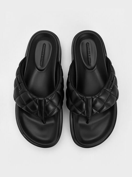 V-Strap Platform Thong Sandals, Black, hi-res
