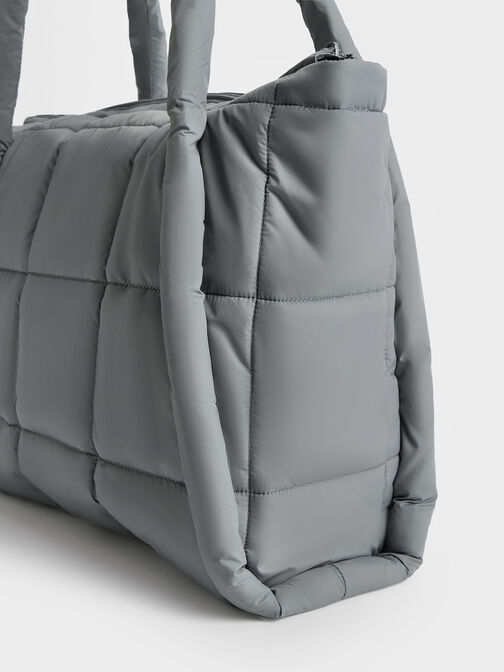 Errya Nylon Quilted Puffy Tote Bag, Grey, hi-res
