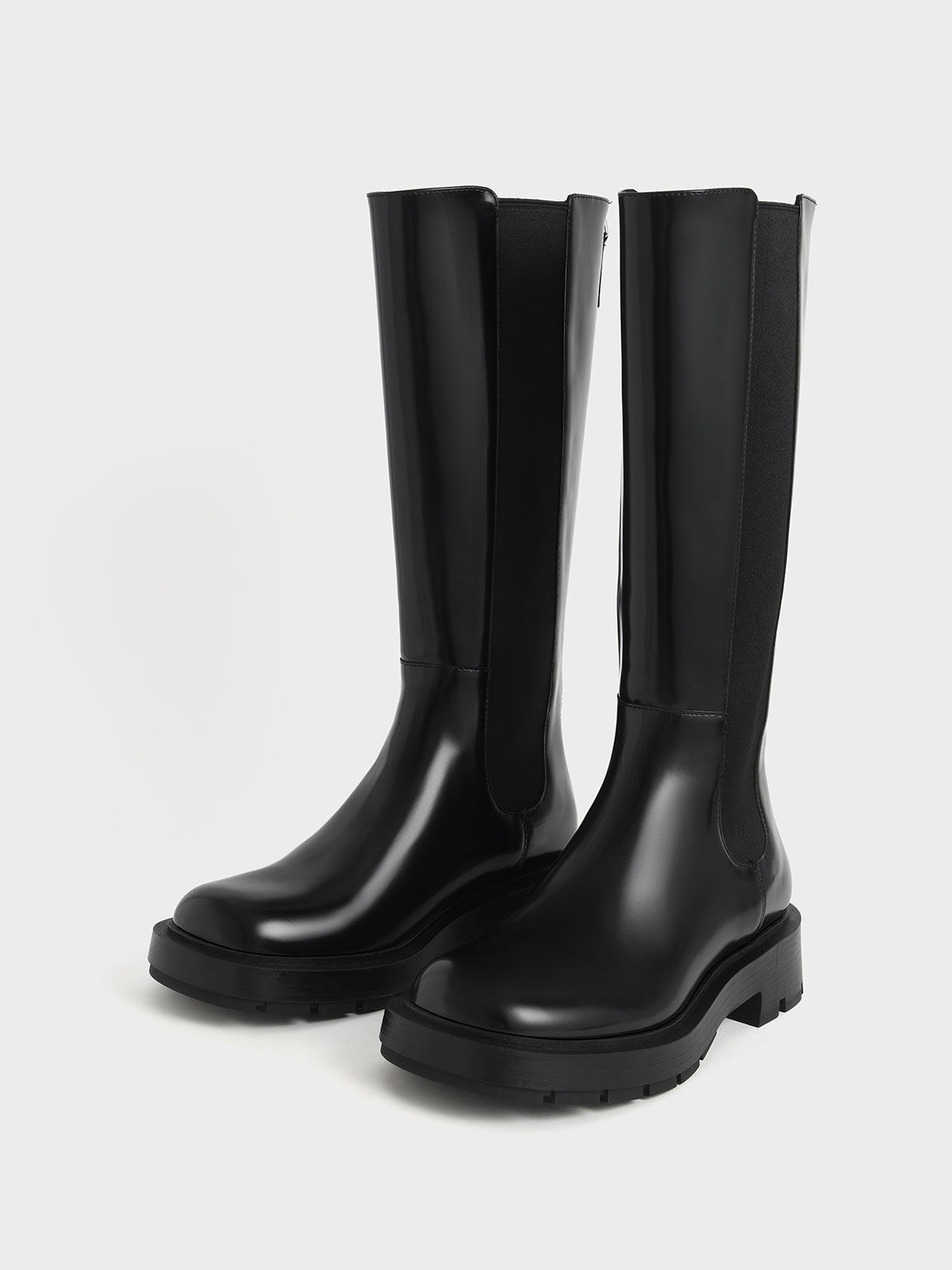Black Zip-Up Chelsea Knee Boots - CHARLES & KEITH KH