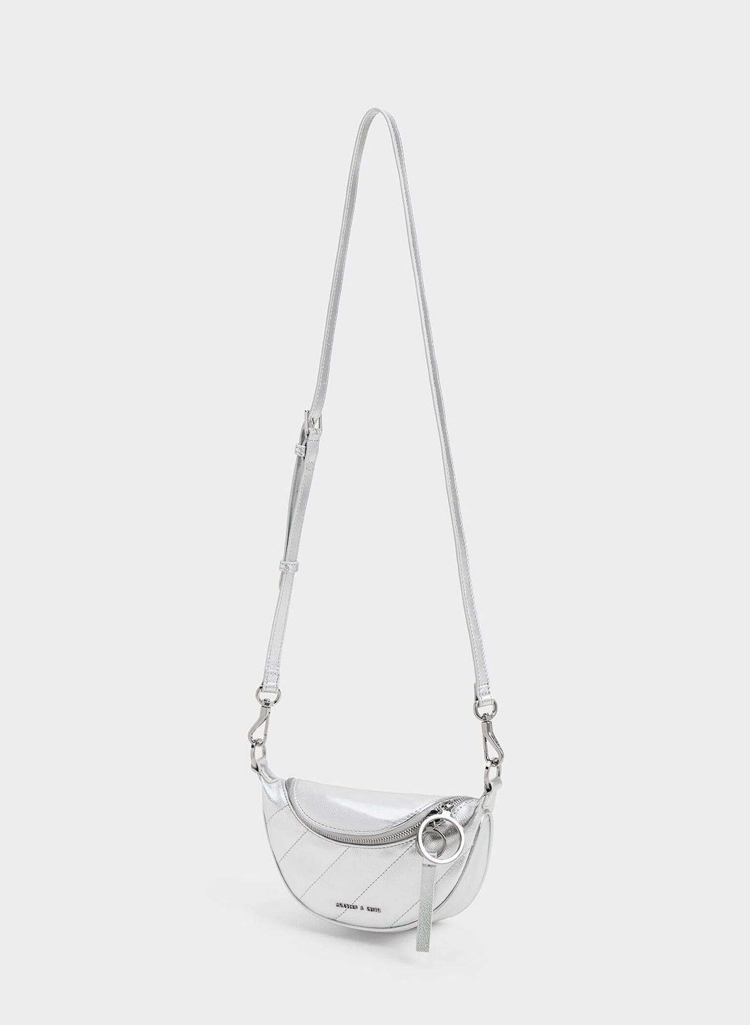 Silver Philomena Metallic Half-Moon Crossbody Bag - CHARLES & KEITH MY