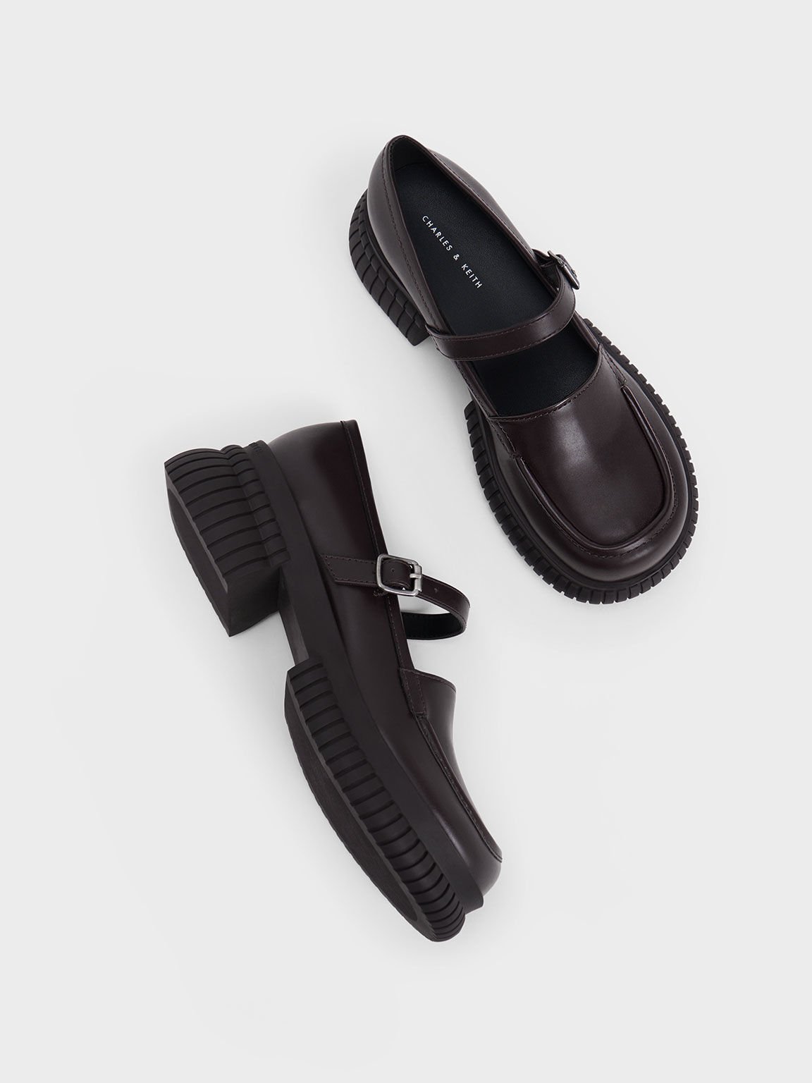 Buckled Mary Jane Loafers, Dark Brown, hi-res