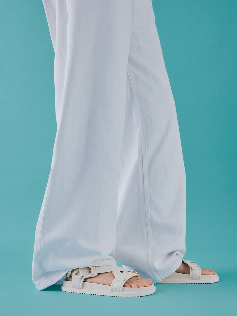 Granta Leather & Fabric Crossover Sports Sandals, White, hi-res