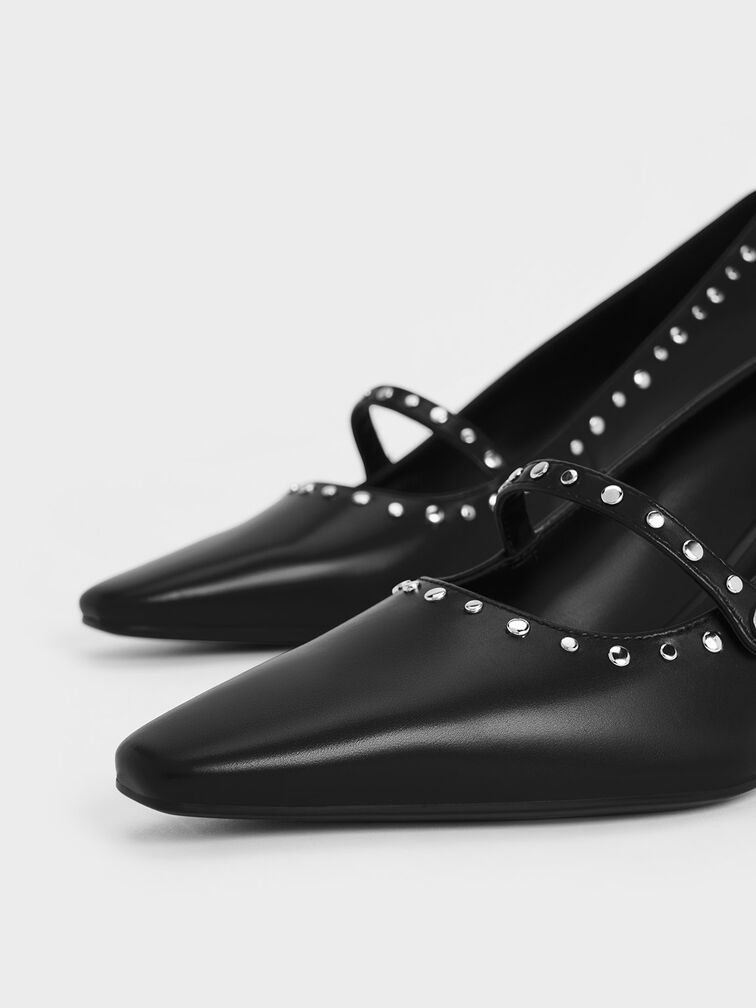 Studded Mary Jane Pumps, Black, hi-res