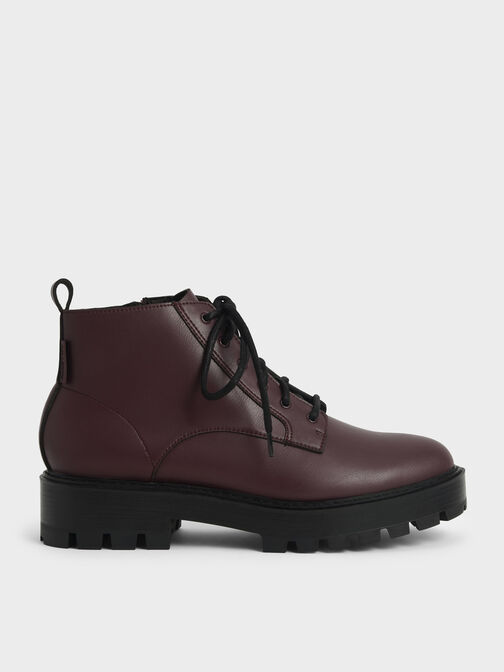 Botines gruesos con cordones, Burgundy, hi-res