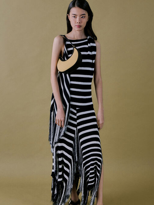 Leather & Raffia Crescent Hobo Bag, Neutral Raffia, hi-res