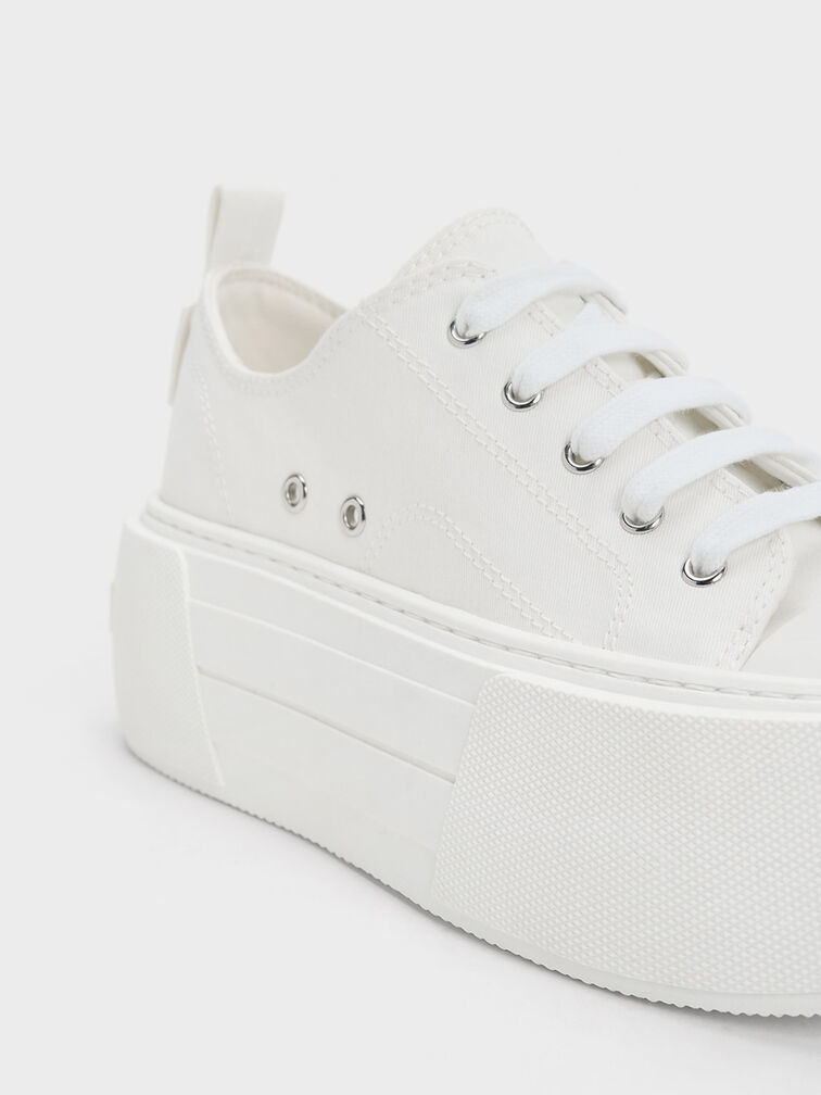 Chunky Platform Low-Top Sneakers, White, hi-res