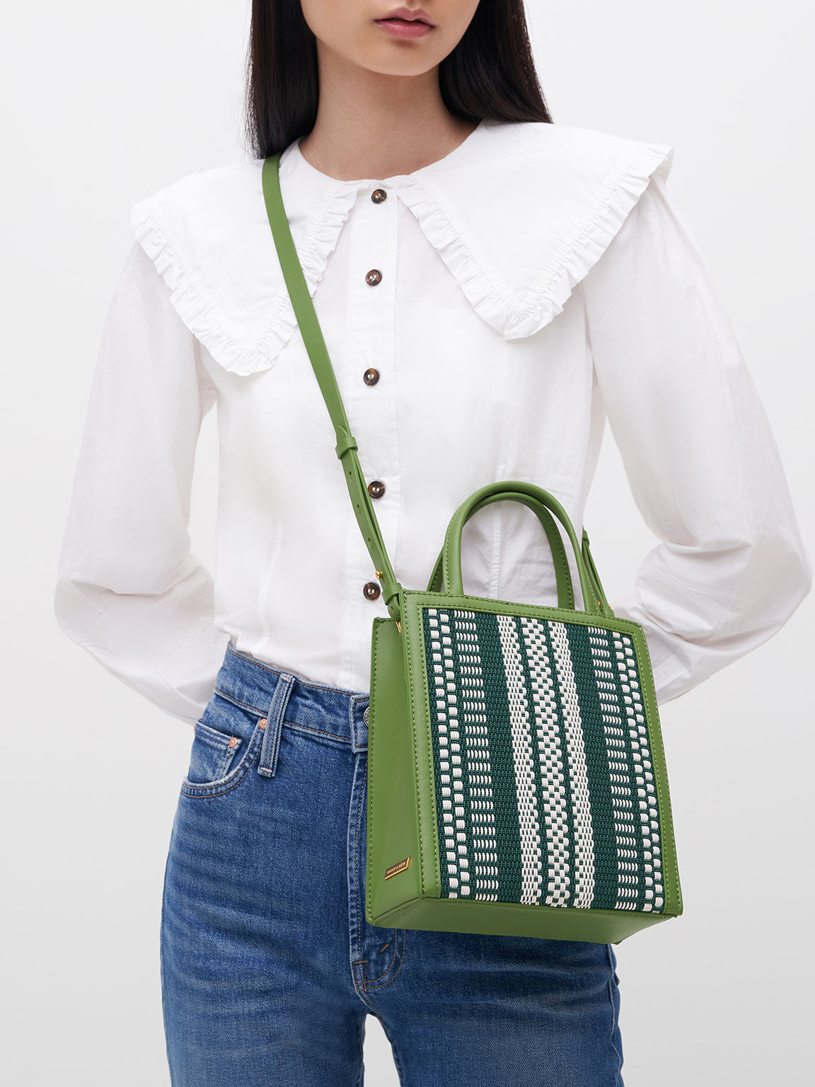 Woven Double Handle Tote Bag, Lime, hi-res