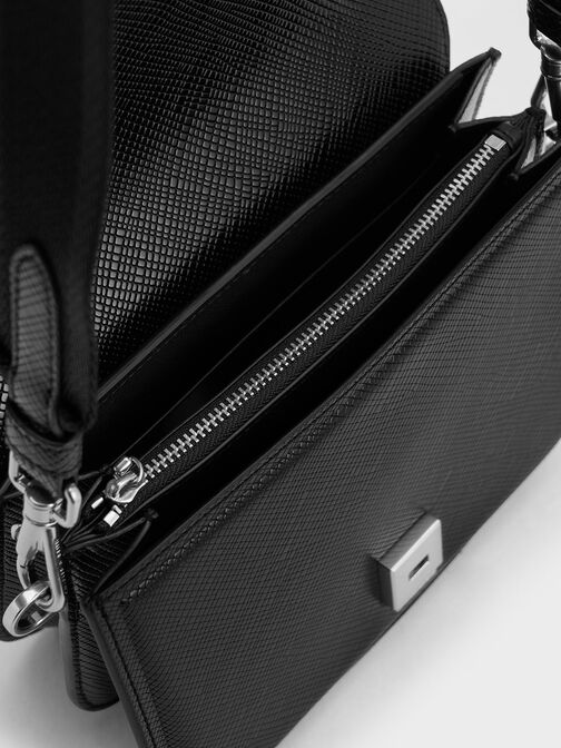 Bolso cruzado Kay con solapa frontal, Noir, hi-res