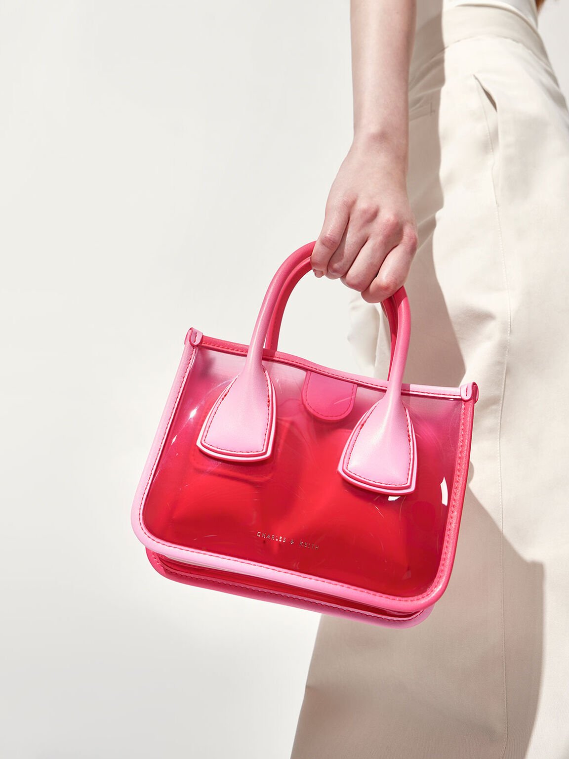 See-Through Effect Handbag, Red, hi-res