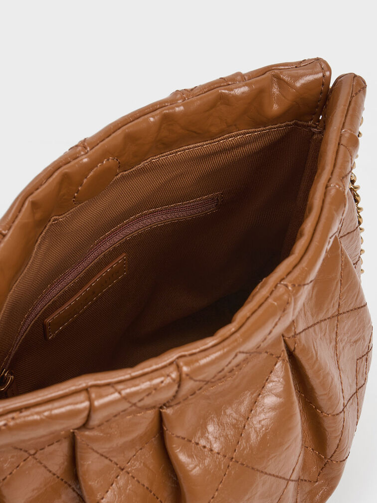 WMNS Adjustable Length Handle Hobo Bag - Magnet Closure / Coffee