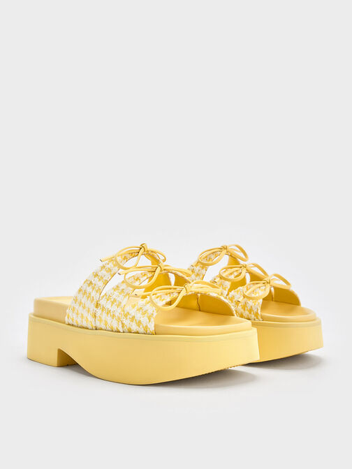 Sandalias de plataforma Dorri estampado houndstooth con triple lazo, Amarillo, hi-res