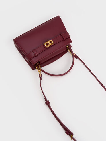 Aubrielle Metallic-Buckle Top Handle Bag, Burgundy, hi-res