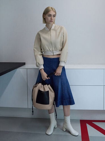 Sianna Ruched Drawstring Tote Bag, Black, hi-res