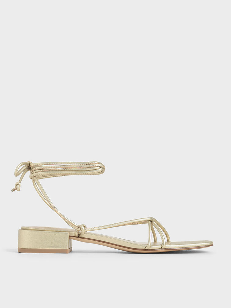 Strappy Ankle Tie Sandals, Gold, hi-res