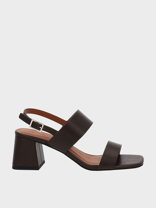 Double-Strap Block-Heel Slingback Sandals, Dark Brown, hi-res