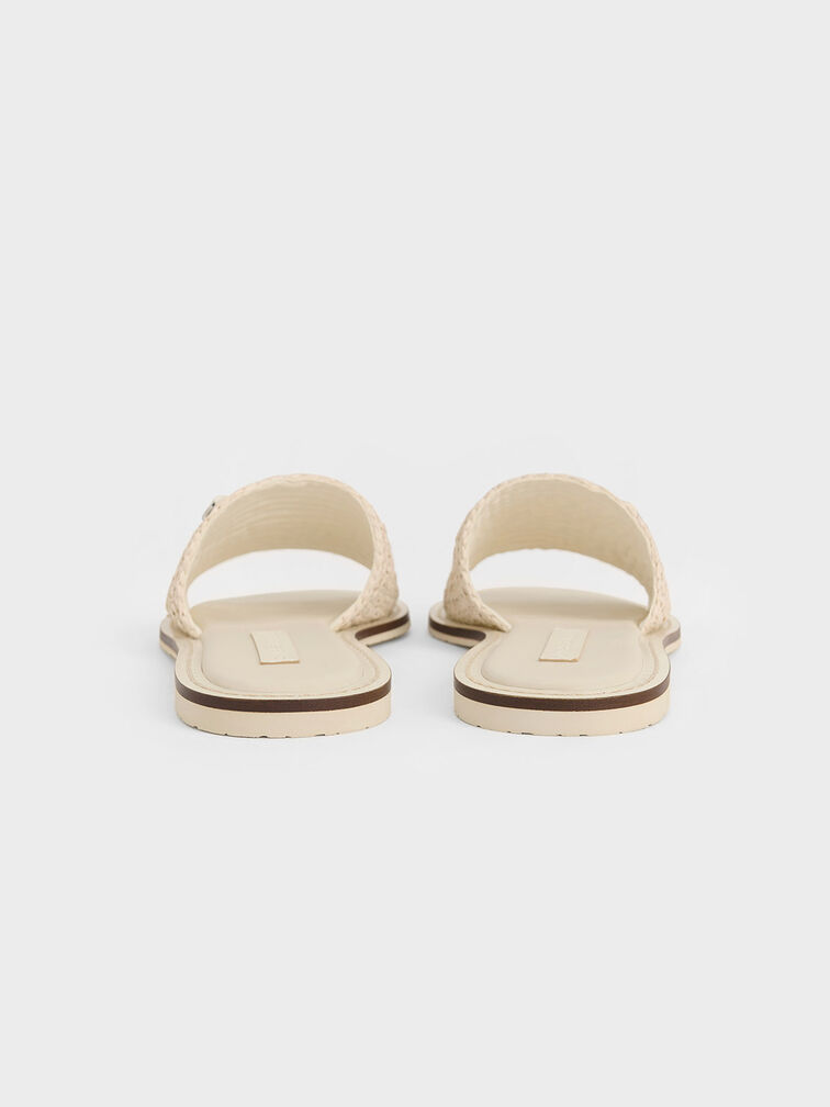 Raffia Woven Slide Sandals, Chalk, hi-res