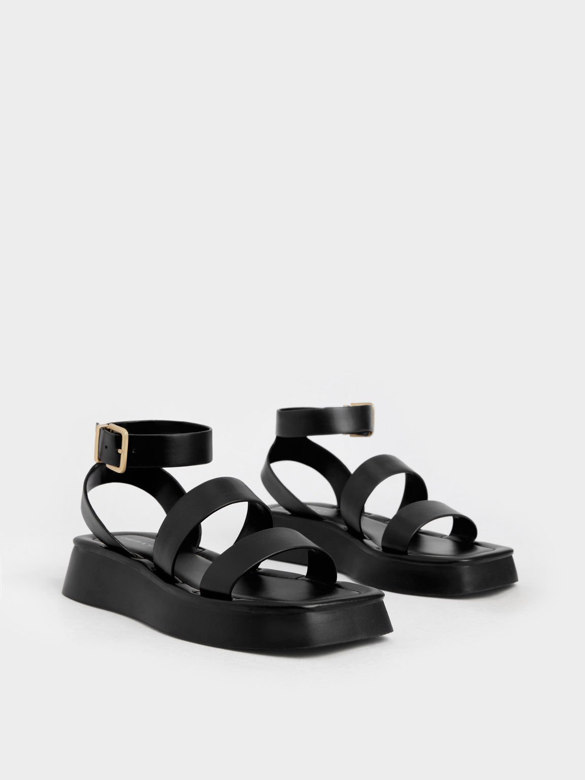 Square Toe Ankle-Strap Sandals, Black, hi-res